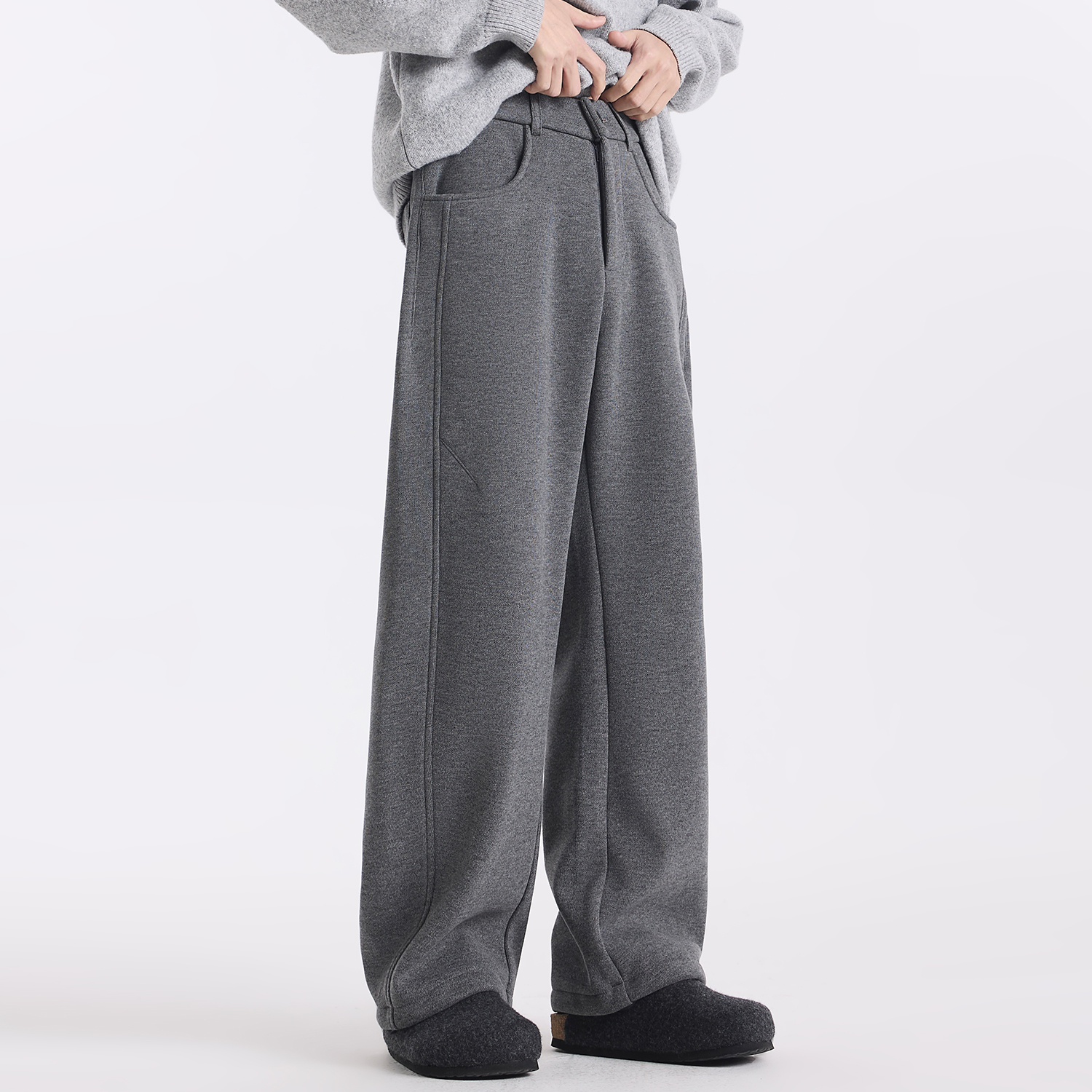 GCCDUPE77『阿拉善』精纺羊毛混纺混色高级感保暖加绒毛呢休闲裤