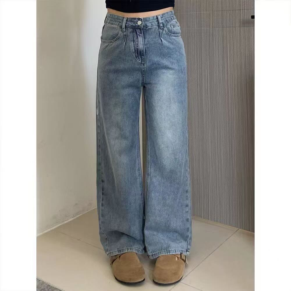 新款民族风格女士宽松阔腿牛仔裤