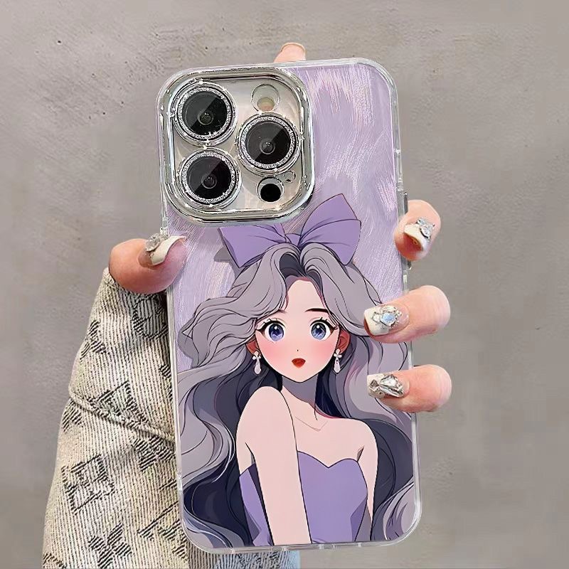 蝴蝶结女孩适用苹果16Promax手机壳IMD羽纱IP15PRO闪粉精孔暴款