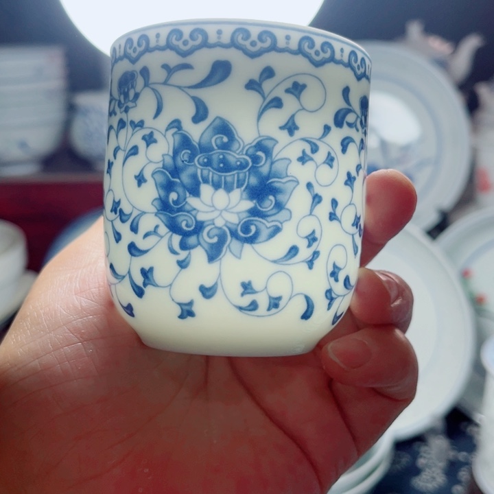 青花玲珑可乐杯缠枝莲