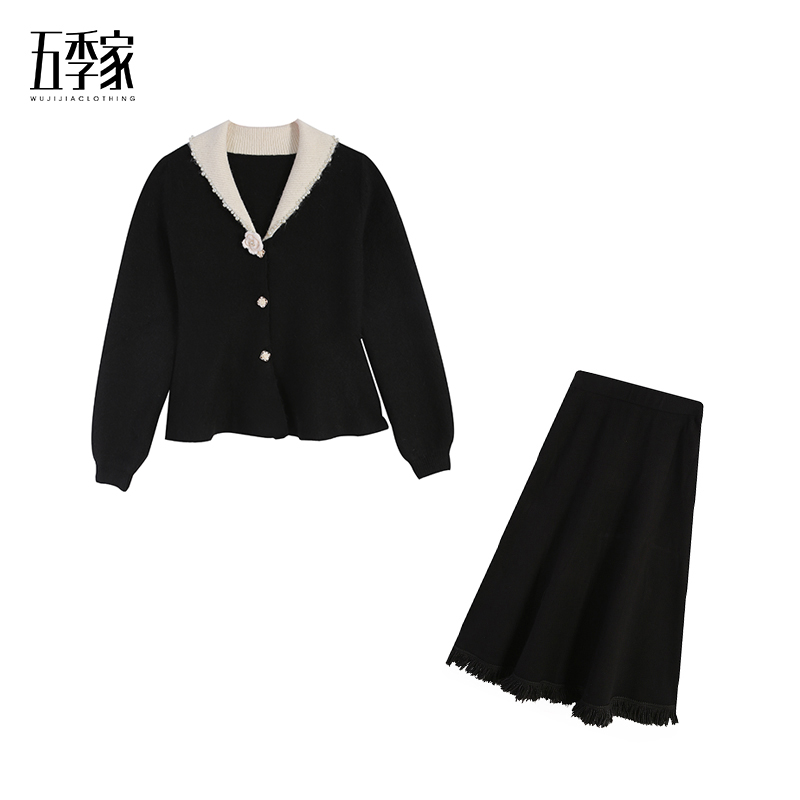 ZL115327黑色上衣+ZL98869黑色长半裙 套装