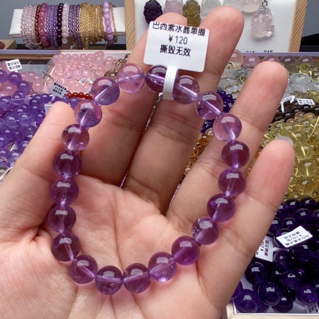 水晶手串未镶嵌心*紫水晶22.6g