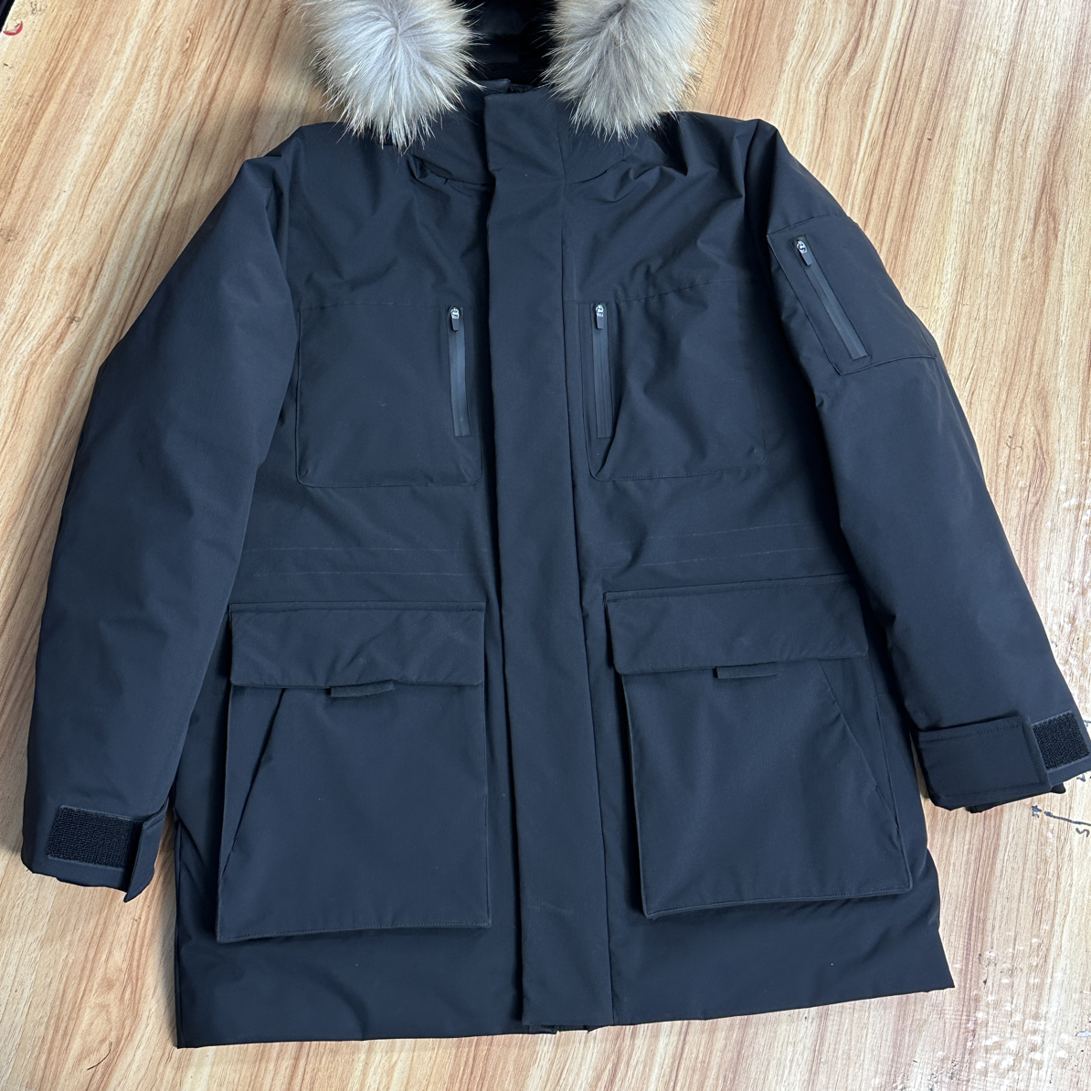 纯色多口袋连帽中长款运动休闲户外