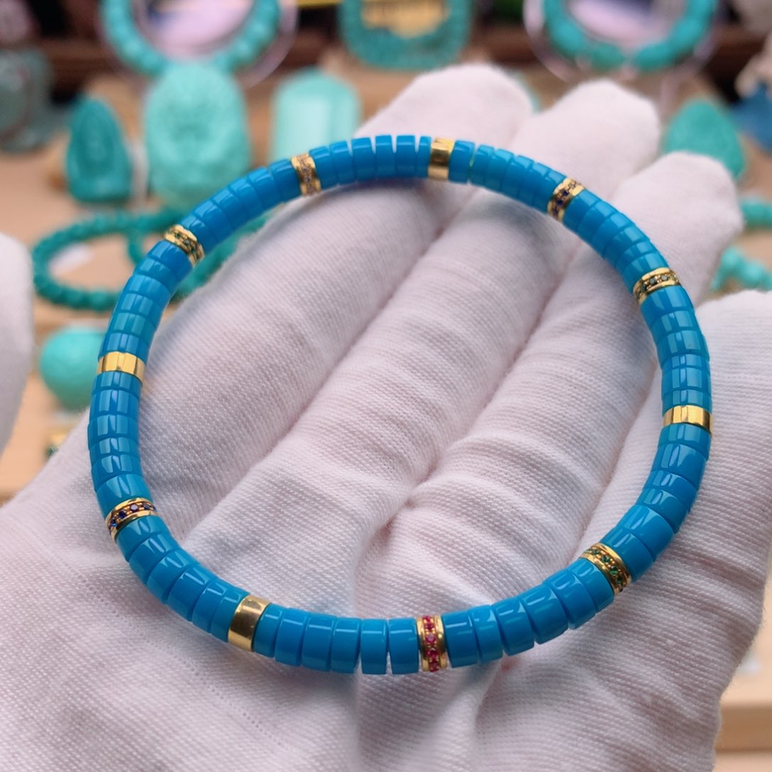 绿松石珠宝奇石18K金镶嵌5.2mm