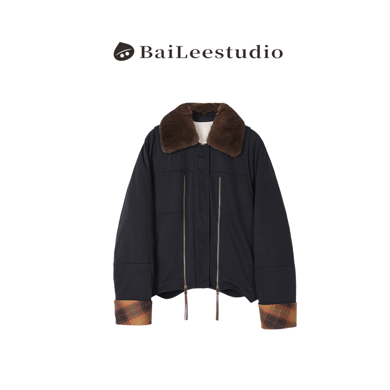 【柏栗良品】2025冬季新款~修身型休闲拼接毛领翻领羽绒服32013