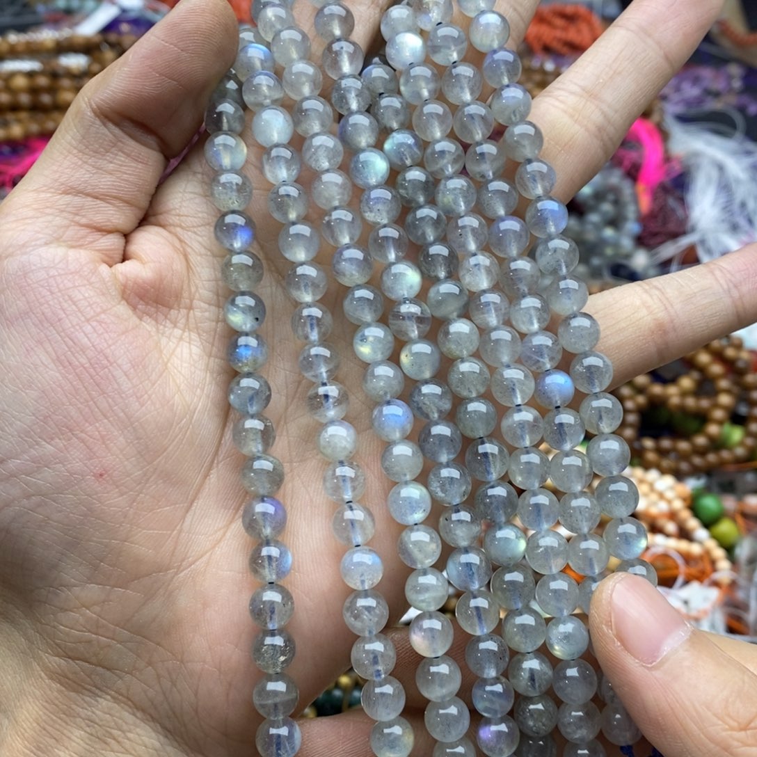 未镶嵌玛瑙/玉髓珠宝半成品一条天然7mm灰月光圆珠