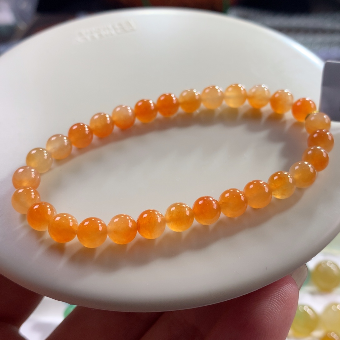 翡翠未镶嵌手链翡翠冰胶底锦鲤色西柚红卡6.10+