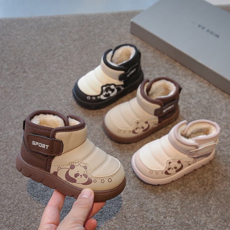 2025冬季新款防踢稳护大棉靴卡通熊猫男女童雪地靴加绒保暖学步鞋