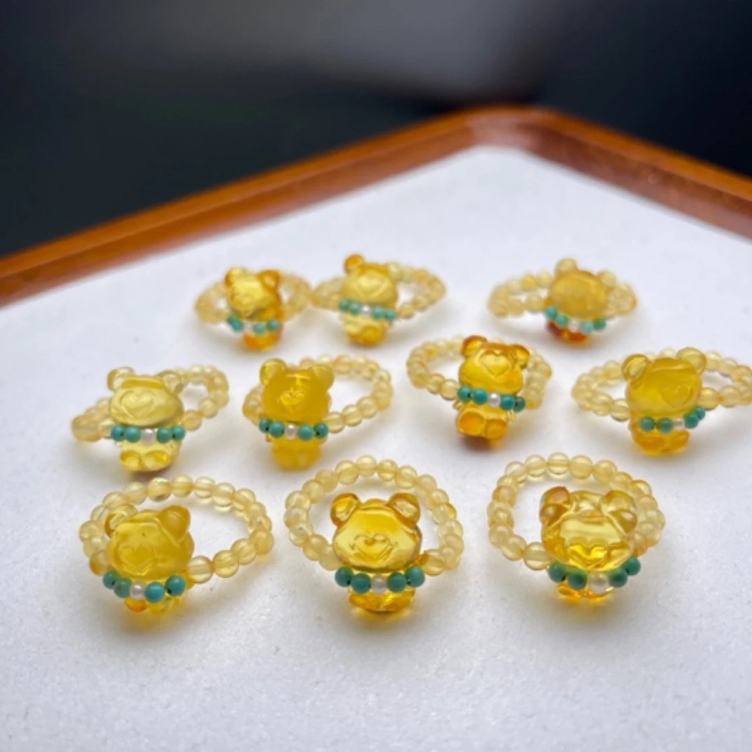 琥珀蜜蜡小熊戒指（多样性发货）