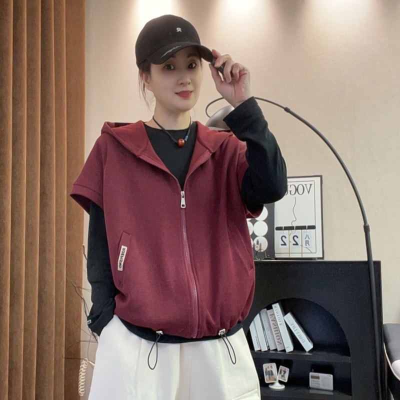 6846#休闲百搭春秋宽松时尚无袖显瘦韩版连帽运动开衫马甲卫衣