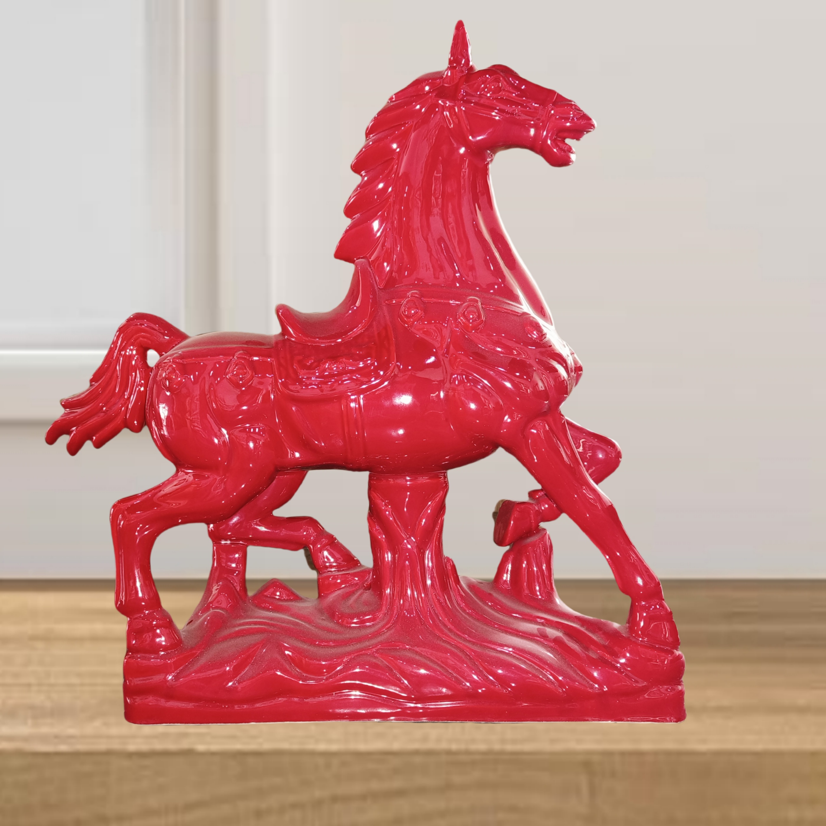 大红色招财陶瓷马唐三彩马风水摆件工艺品客厅装饰办公室桌面摆设