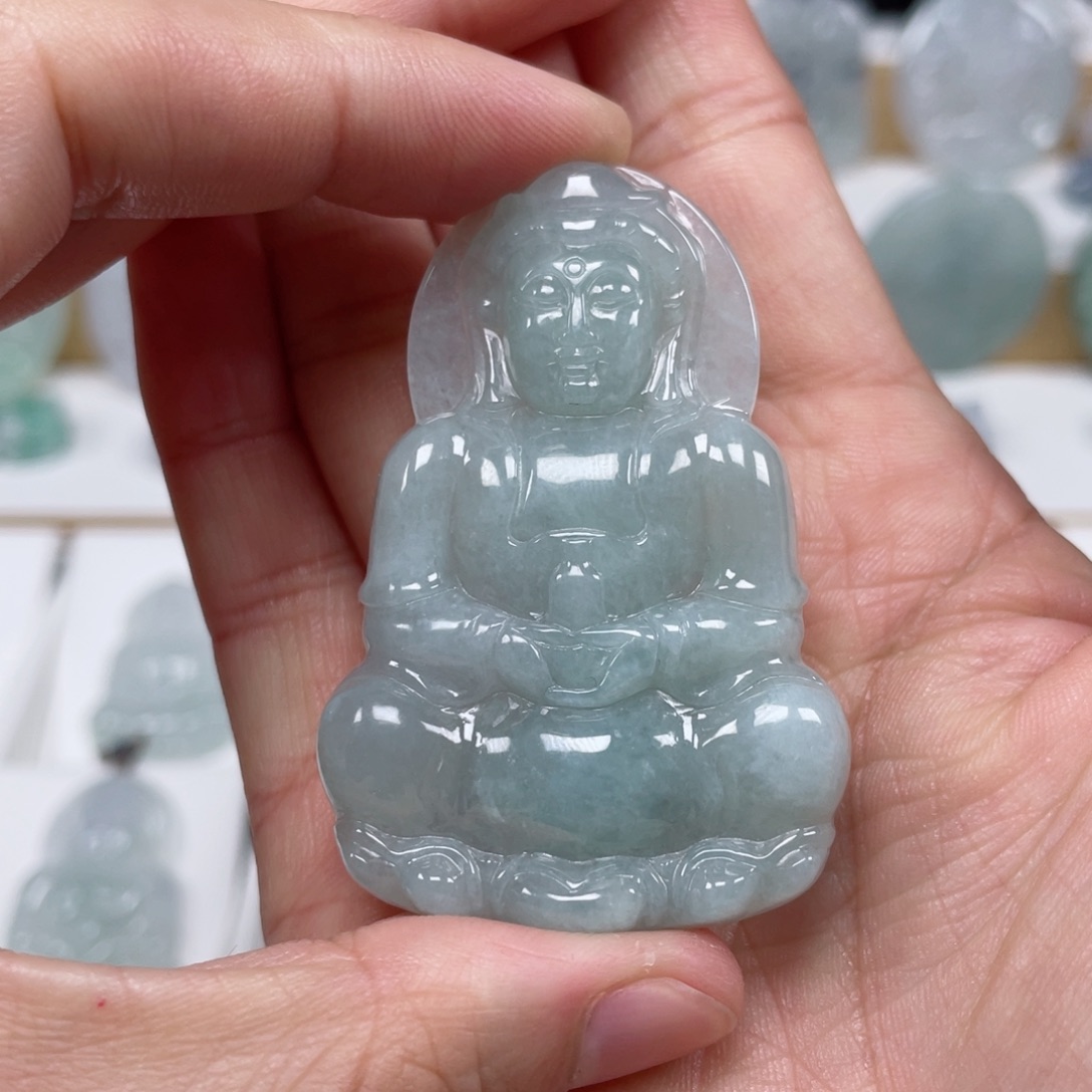 翡翠颈饰未镶嵌天然翡翠A货观音20号