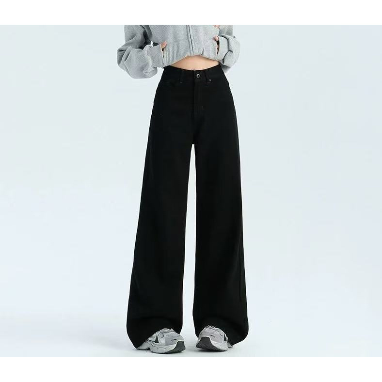8004 直筒阔腿牛仔裤女2025新款高级感高腰宽松显瘦拖地裤
