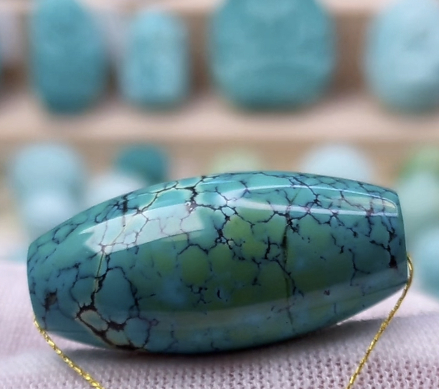 原矿绿松水草纹桶珠14mm*29mm/8.87g