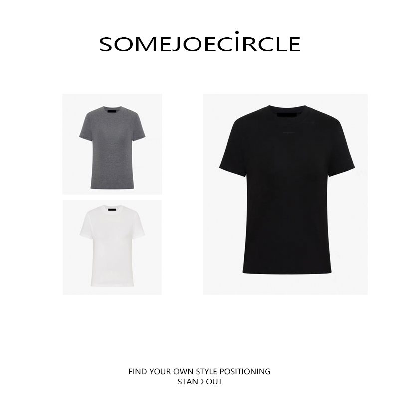 SOMEJOECIRCLE【C+系列】短袖T恤女2025新品高弹醋酸正肩修身Z5982
