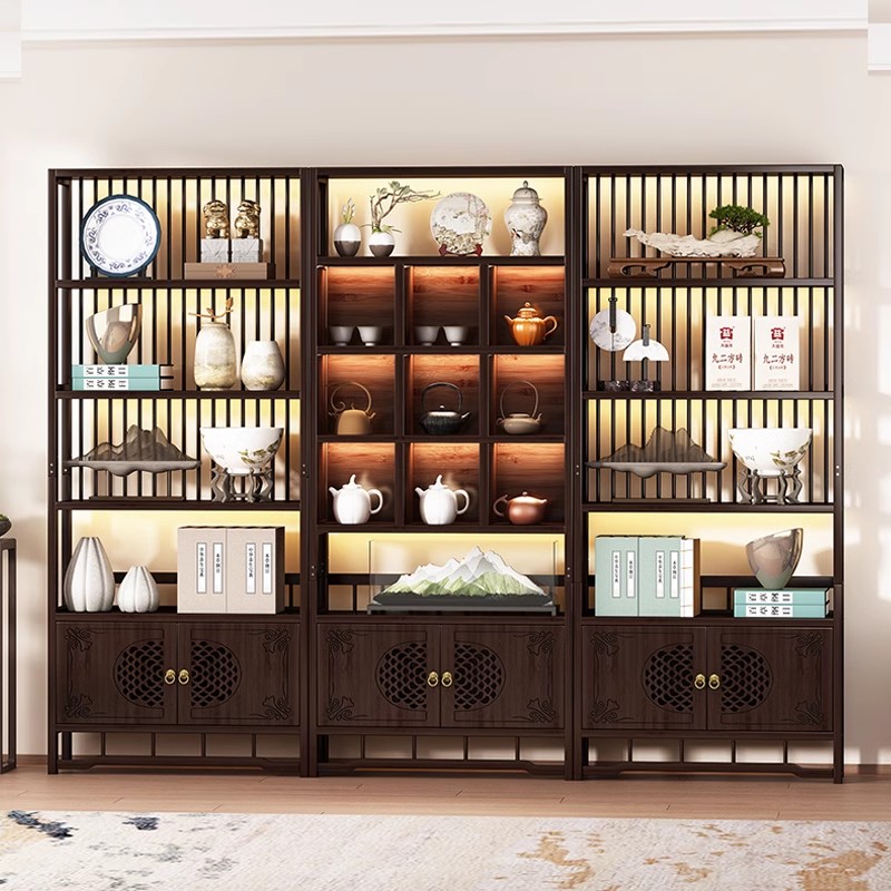 新中式复古架实木置物架多宝阁摆件书架客厅隔断家用屏风架展示柜