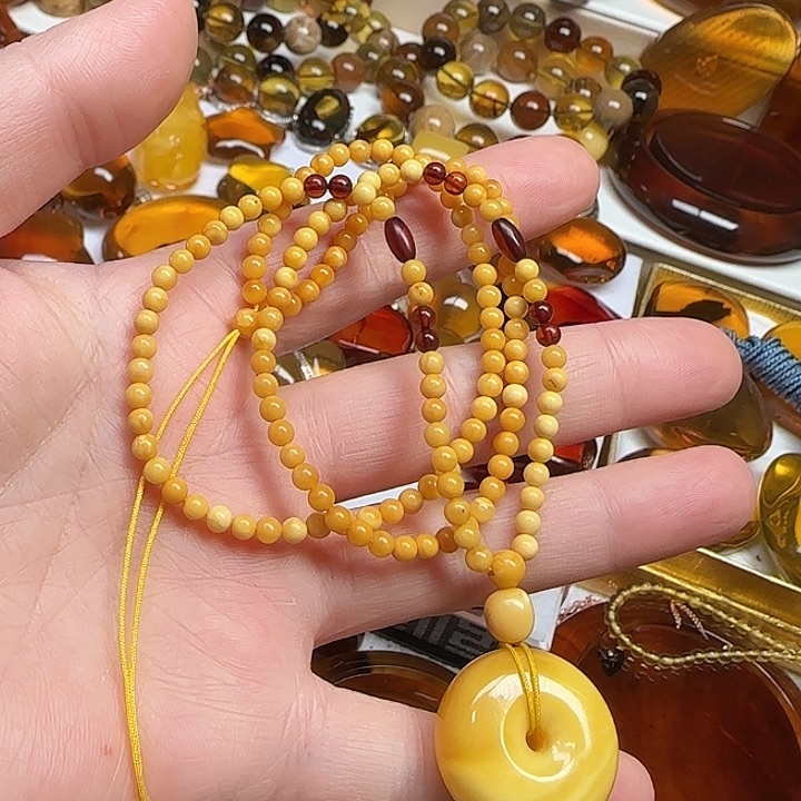 琥珀颈饰未镶嵌向***习天然波罗的海蜜蜡圆珠项链