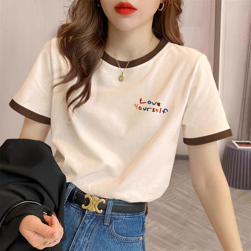 2025年夏季新款印花圆领潮流T恤百搭设计感纯色T恤