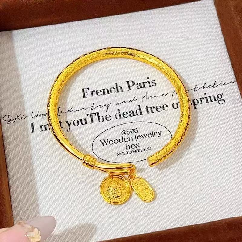 SZ-036 孟加拉赤金999财神吉言实心手镯  开口镯子