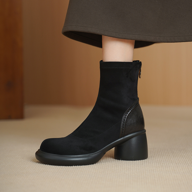 徐先生 羊皮 跟高6.5cm 34-40真皮短靴女秋冬新款法式高跟靴子弹