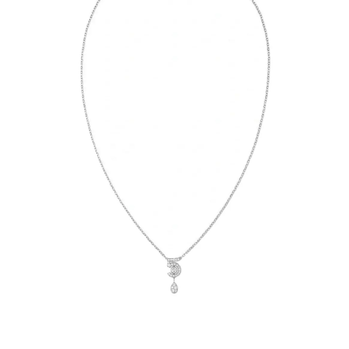 坠链均925银合成锆石 高定时尚小香风5号项链不掉色银色满钻坠链