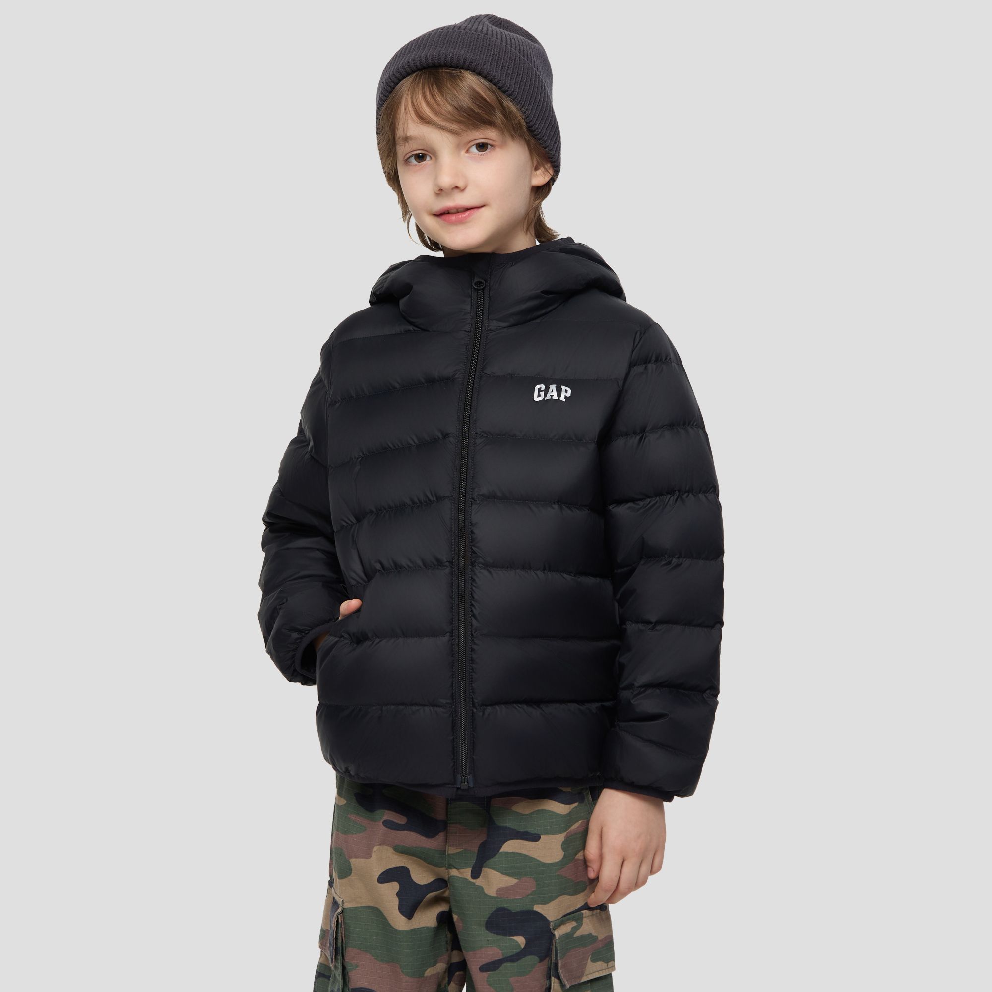 Gap男女童2025秋季新款logo基础连帽轻薄羽绒服儿童装外套805255