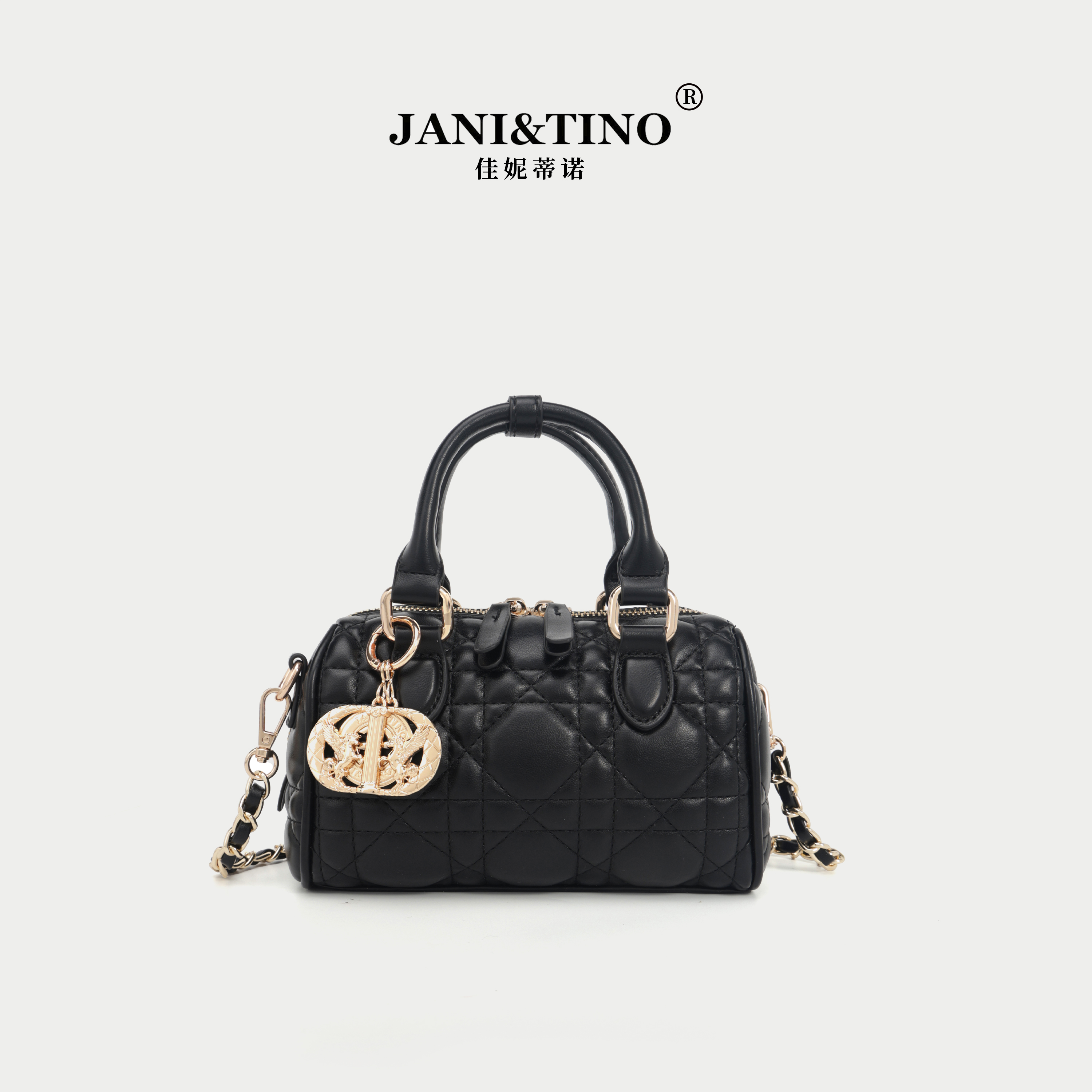 JANITINO/佳妮蒂诺姗姗家新款时尚百搭女士单肩包4830绣线黑