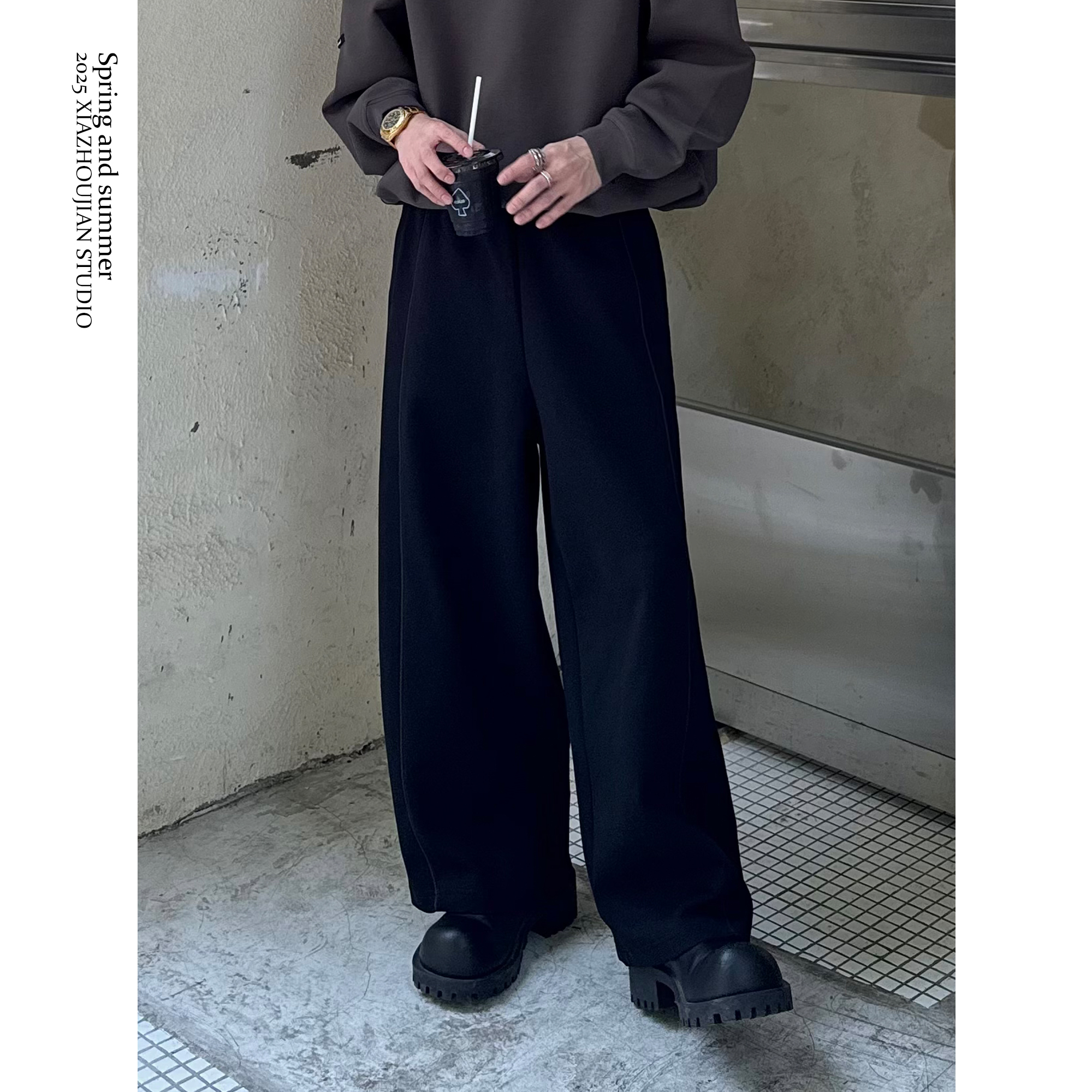 【譚星】24A/W 轻奢极简系列 双面织艺 三片式裁剪空气感阔腿卫裤