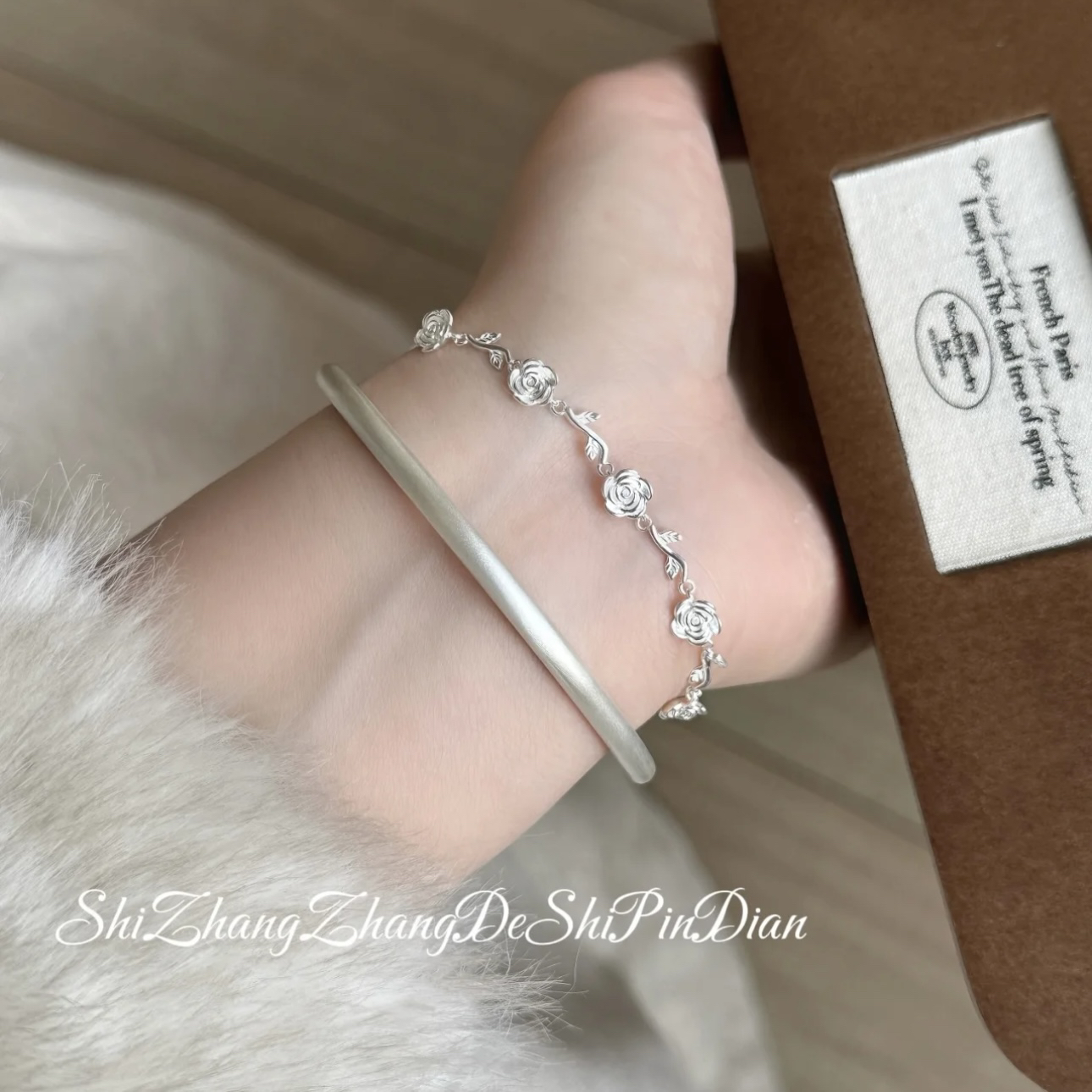 足银手链 足银玫瑰花手链