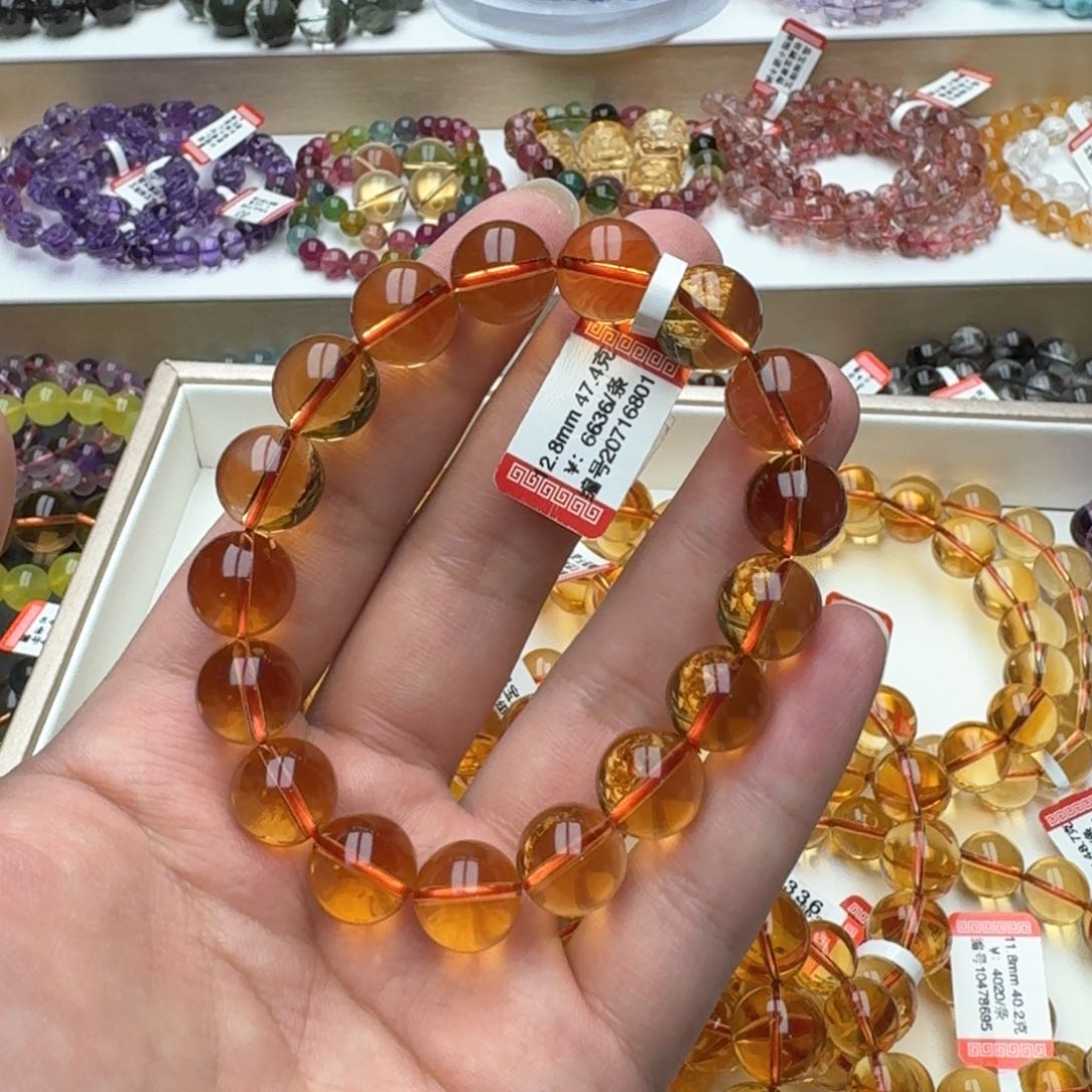 黄晶手链未镶嵌哎****哦金红暴力黄水晶