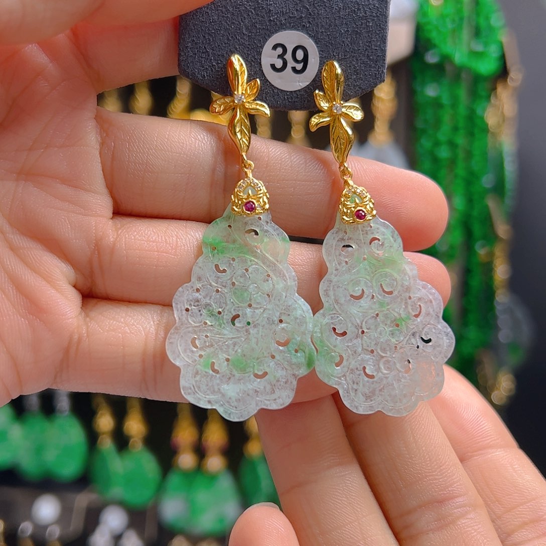 银S925镶嵌翡翠耳饰