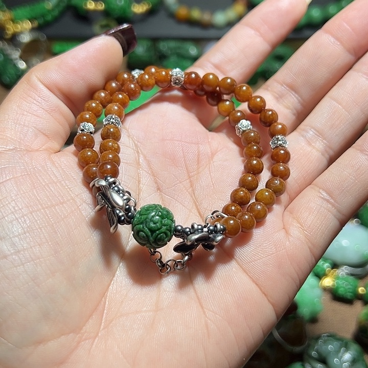 翡翠手串银S925镶嵌翡翠手串