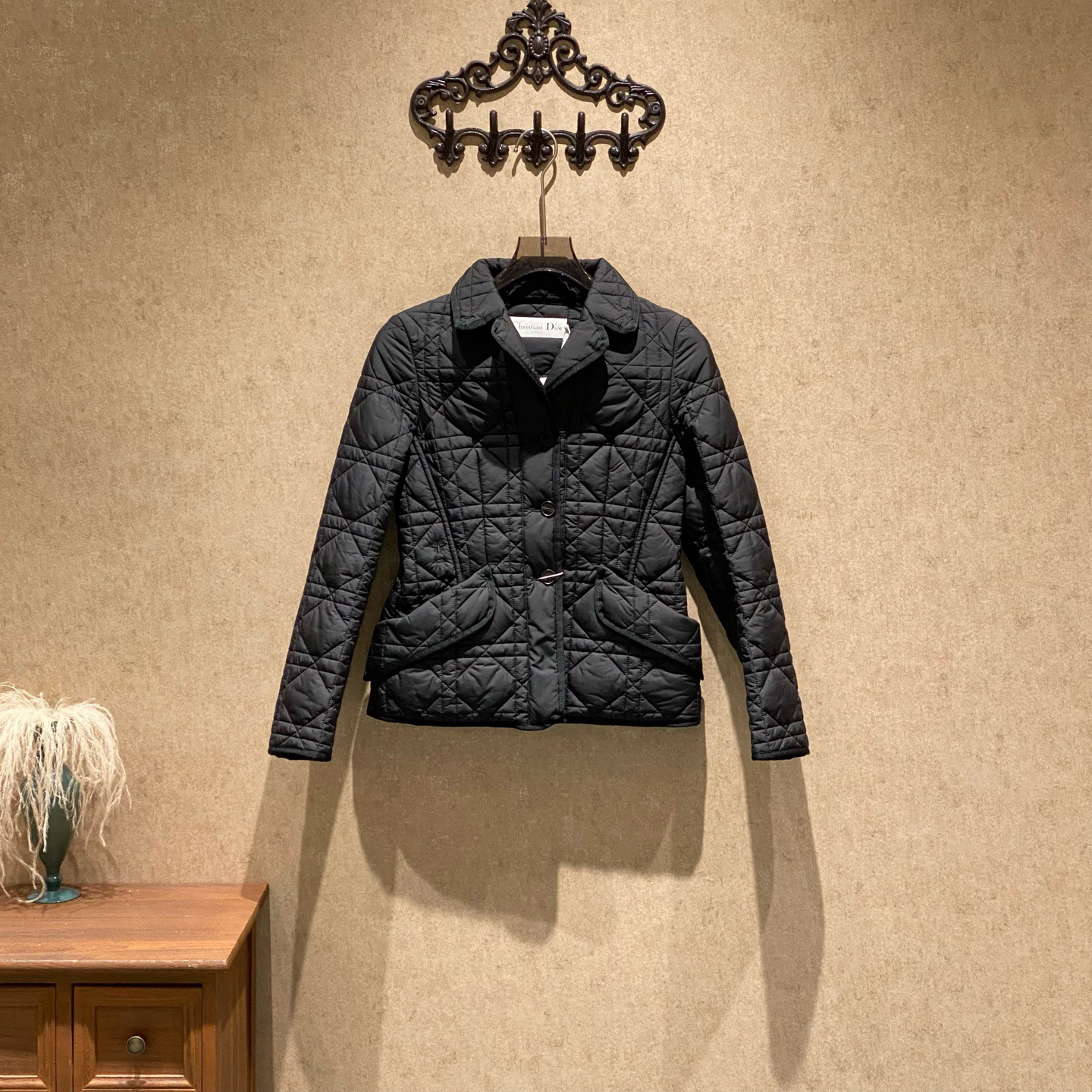 未使用 DIOR/迪奥 黑色藤格纹西装棉服外套/38码/全新带吊/41523