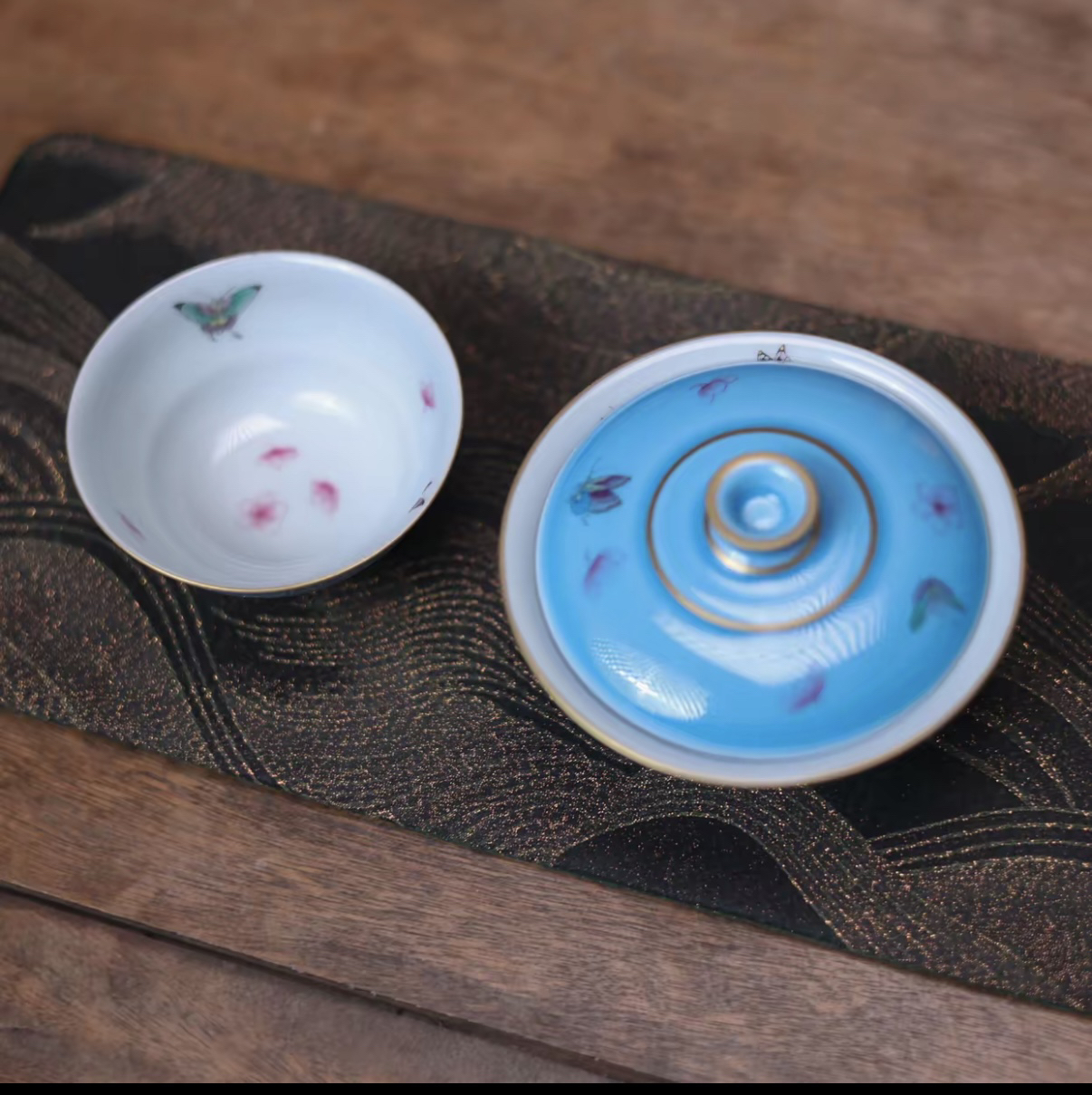 华隐堂海空蓝葫芦盖碗【一盖碗一杯➕香云纱布袋】