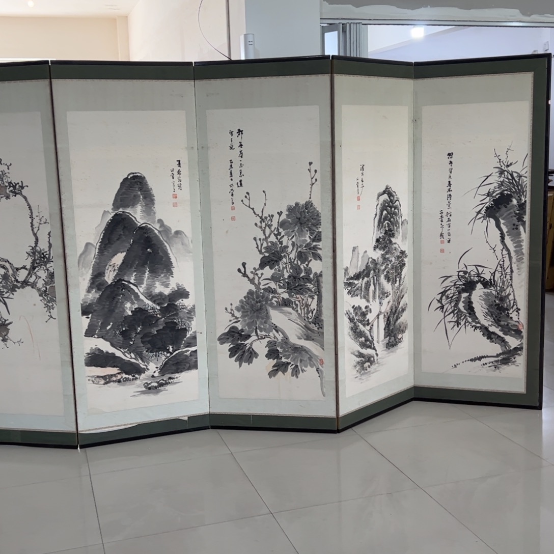 绘画屏风框画茶空间设计