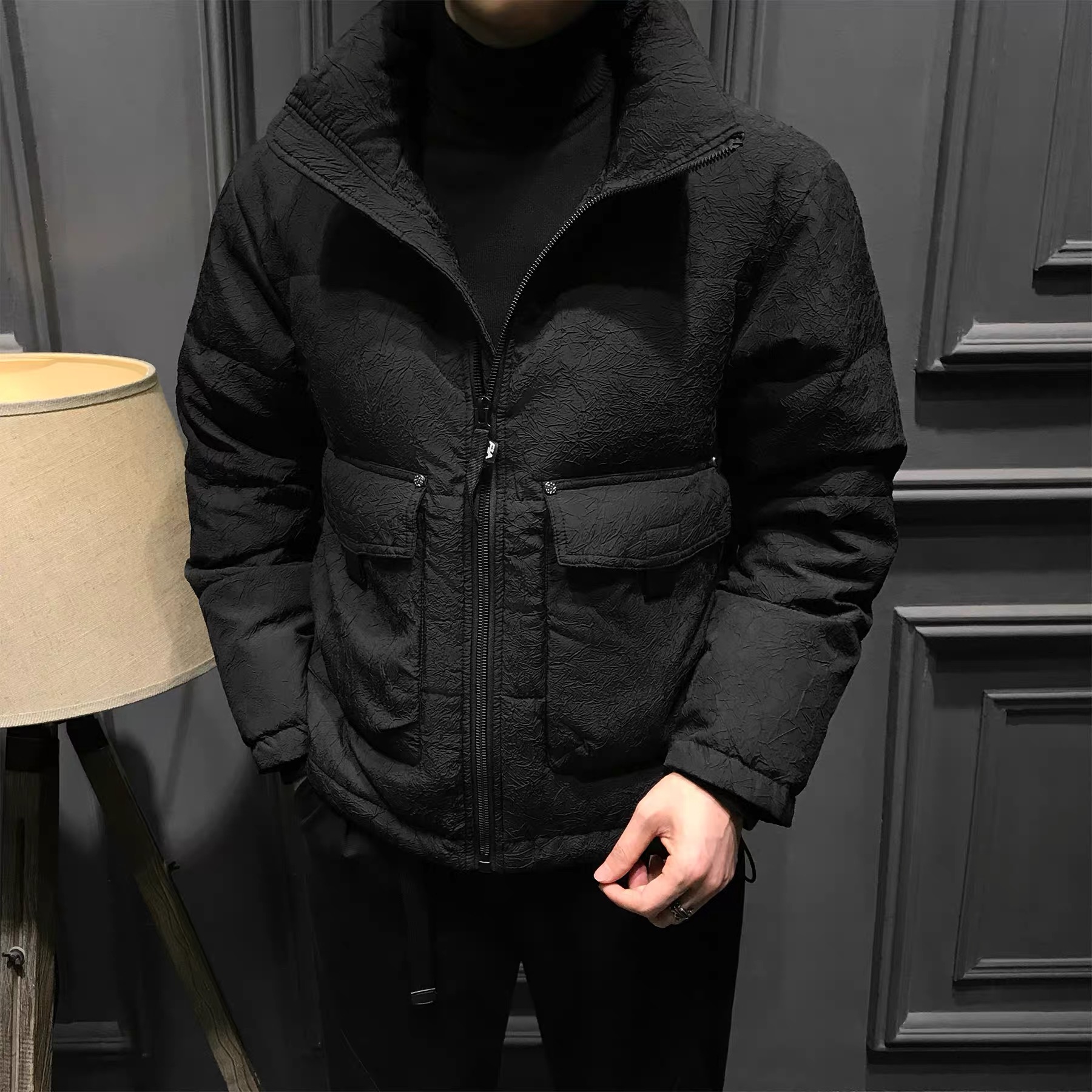 冬季立领羽绒服男白鸭绒外套百搭保暖面包服时尚简约8325