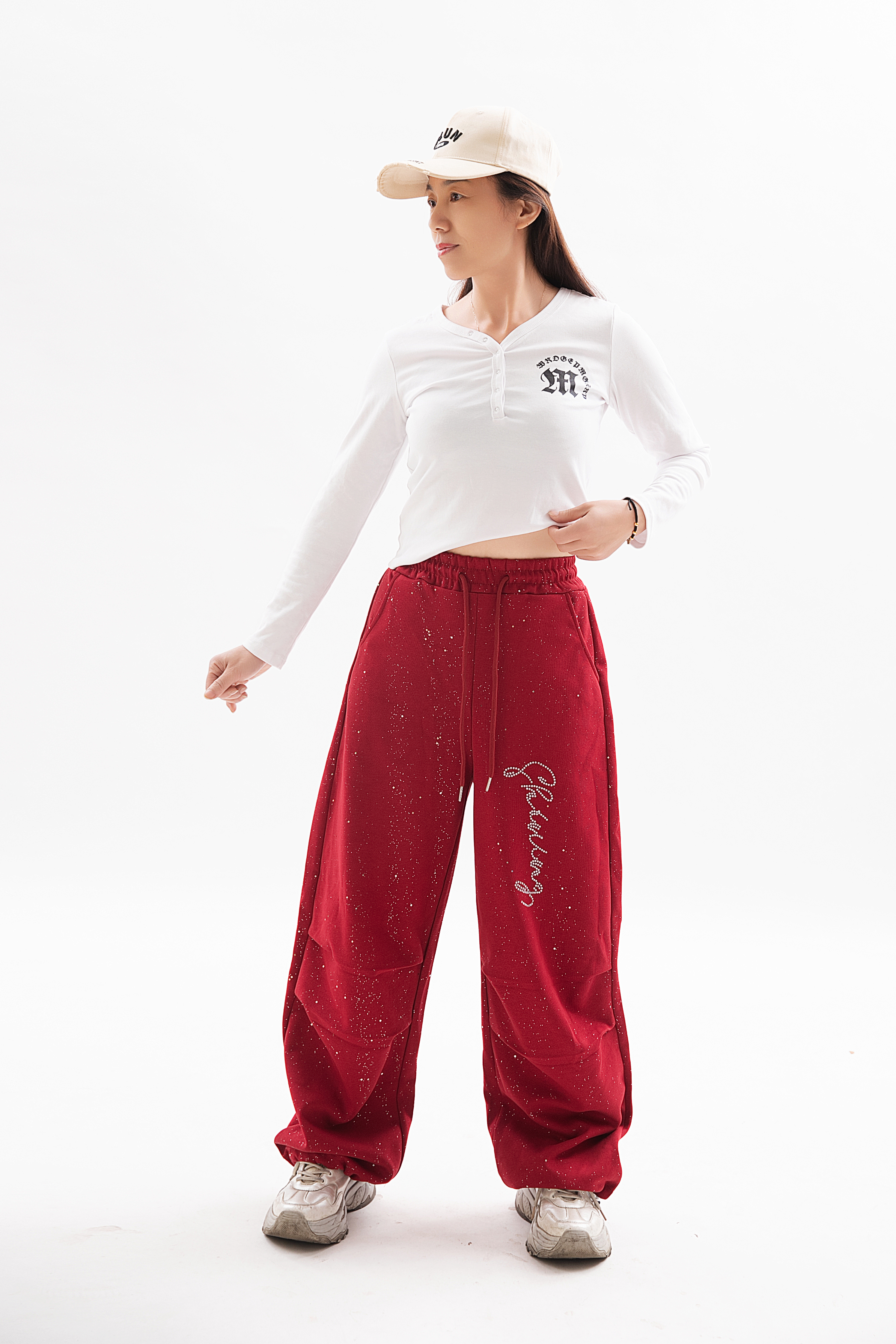 洒银工艺洒银灯笼裤慵懒风秋冬休闲裤高腰透气卫裤厚款宽松时尚