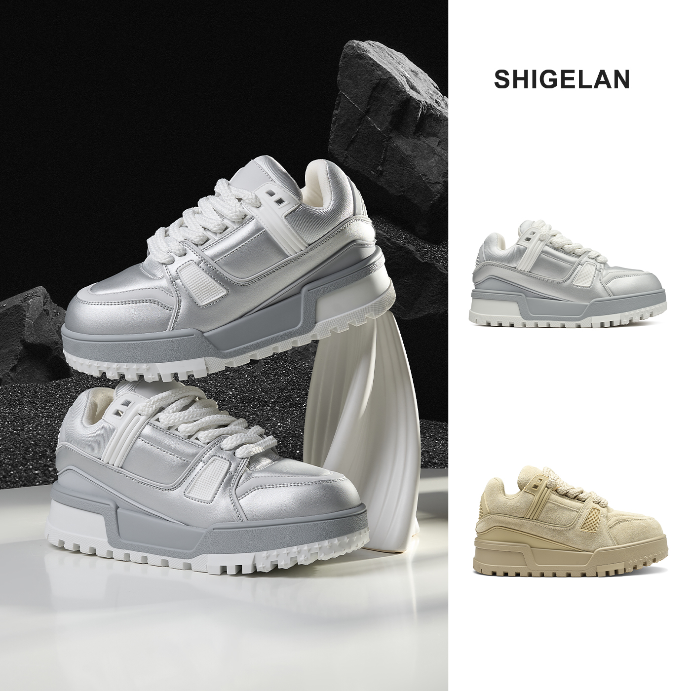 诗歌兰ins风潮牌百搭秋季新款小众厚底增高时尚运动休闲鞋665-38