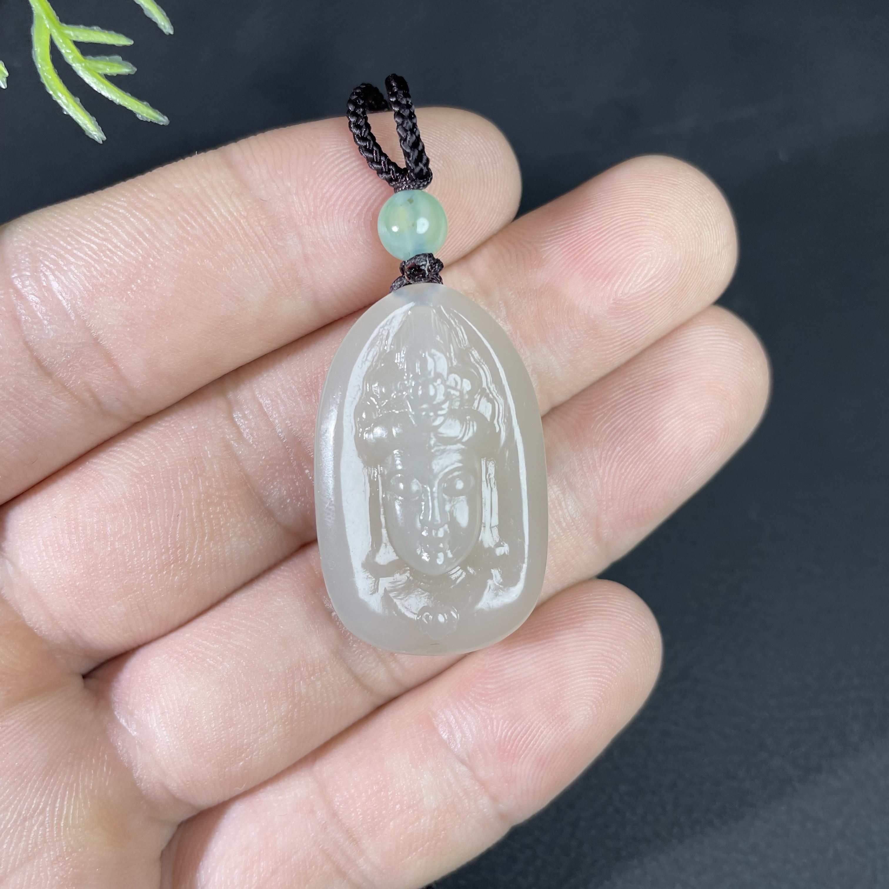 天然和田玉藕粉观音法相吊坠男女款玉石中国风汉服潮流挂双面雕刻