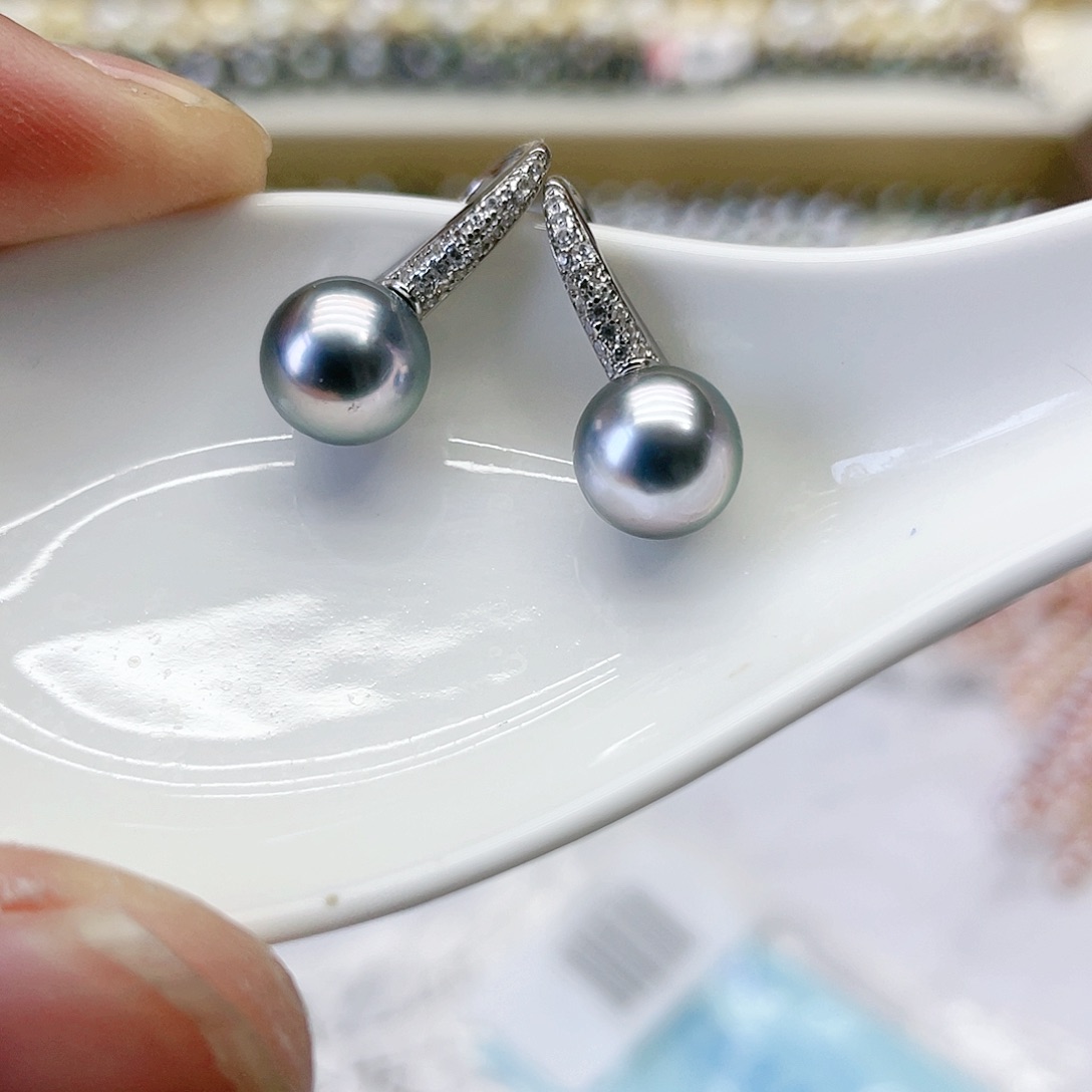 海水珍珠耳饰银S925镶嵌
