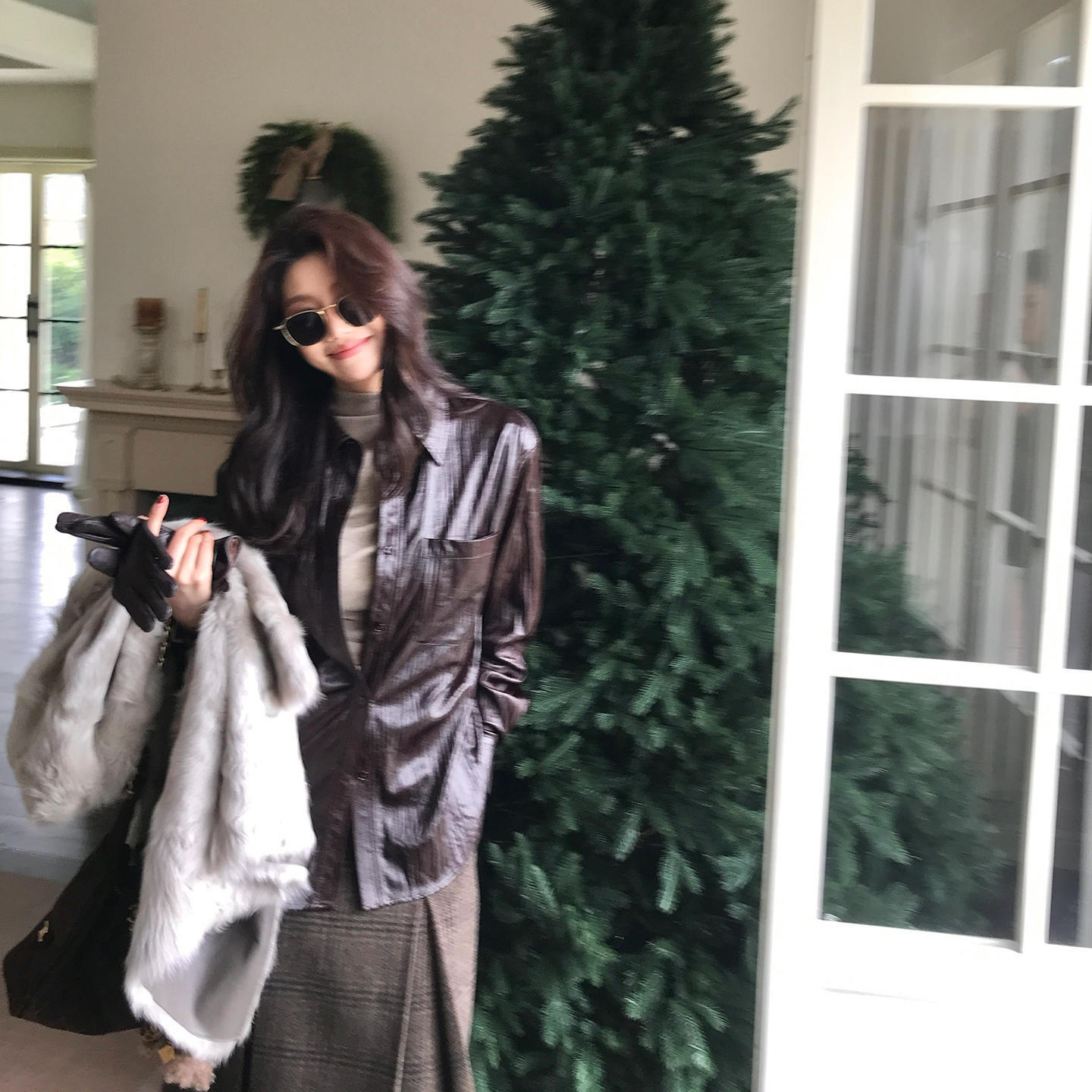 【ALONE SAVOR】龍喜儿挪威风琴复古光泽感宽松垂坠感衬衫D612