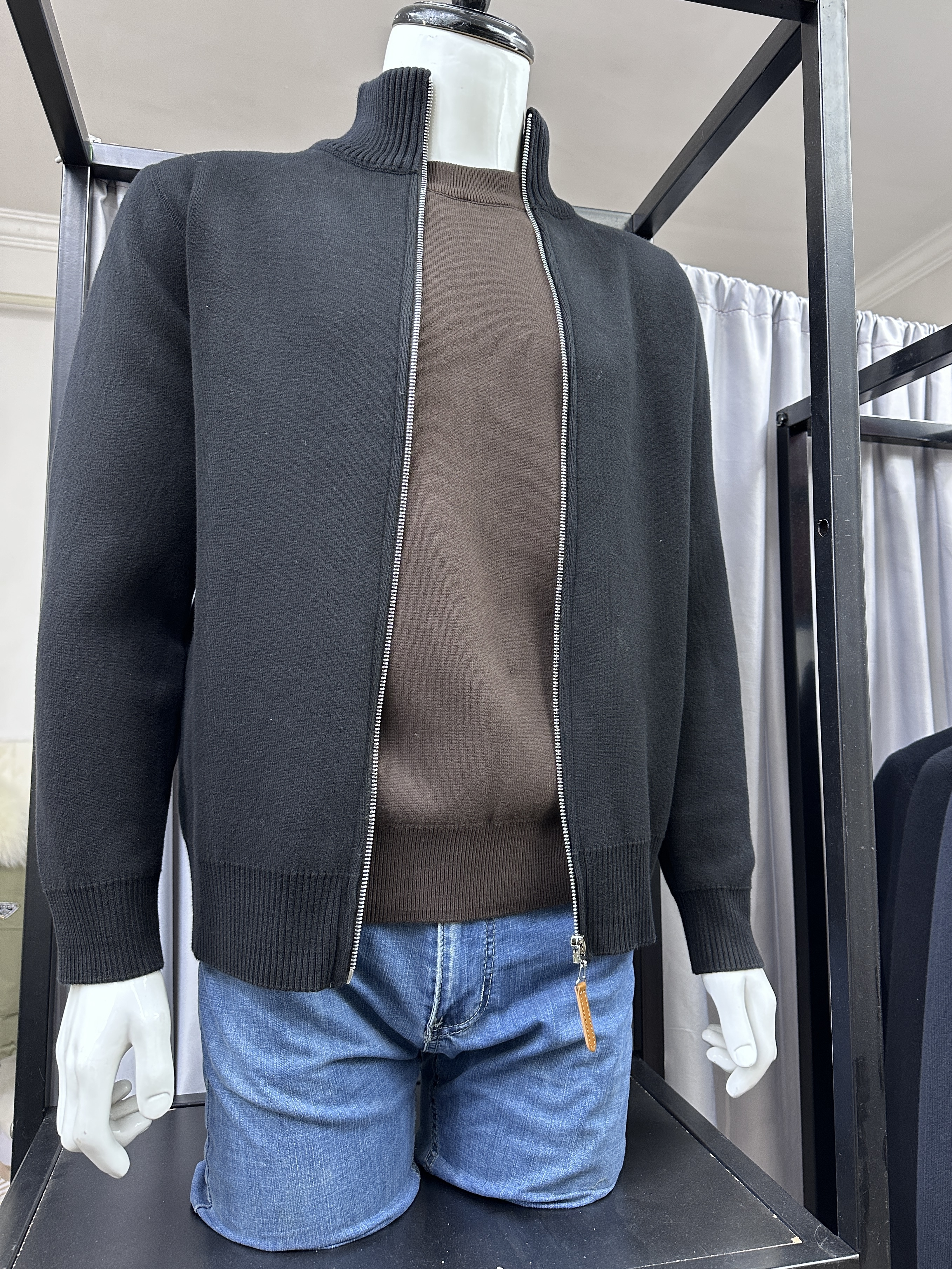 开衫【141-146】新款男士加绒拉链开衫半拉链毛衣宽松羊毛衫外套男