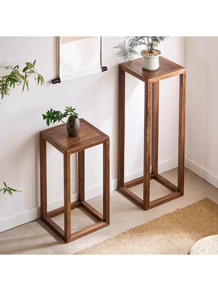 北美黑胡桃木新中式落地花架简约轻奢家用客厅阳台花台