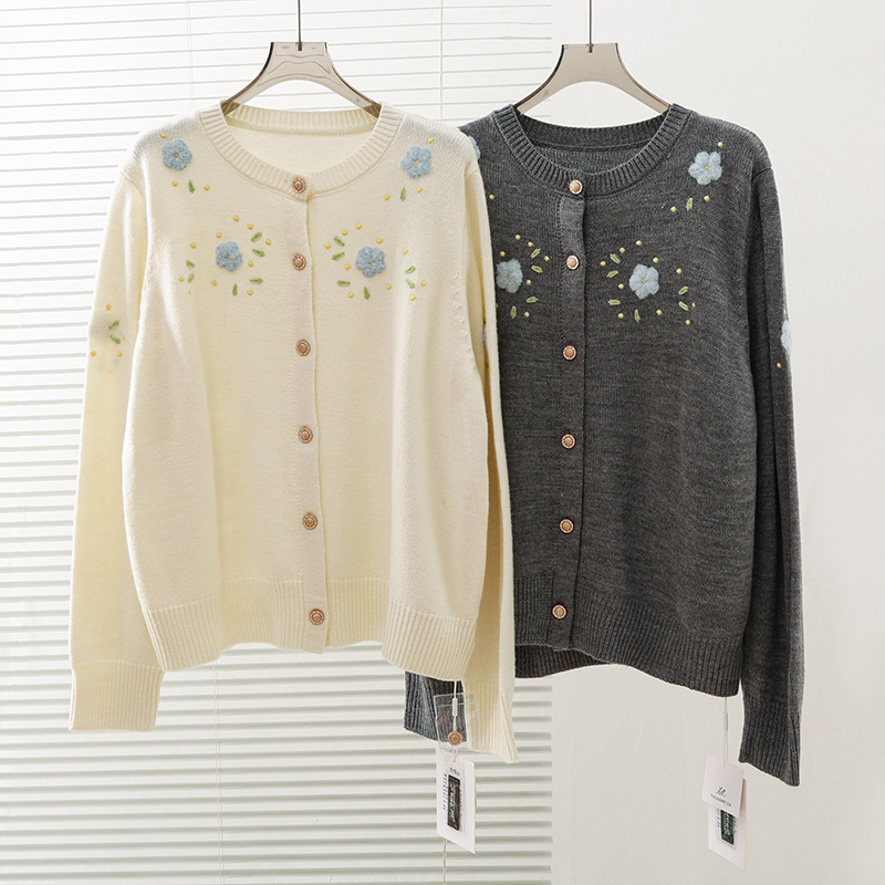 大码女装甜美减龄手工钩花毛衣2025秋冬甜美风针织上衣333333