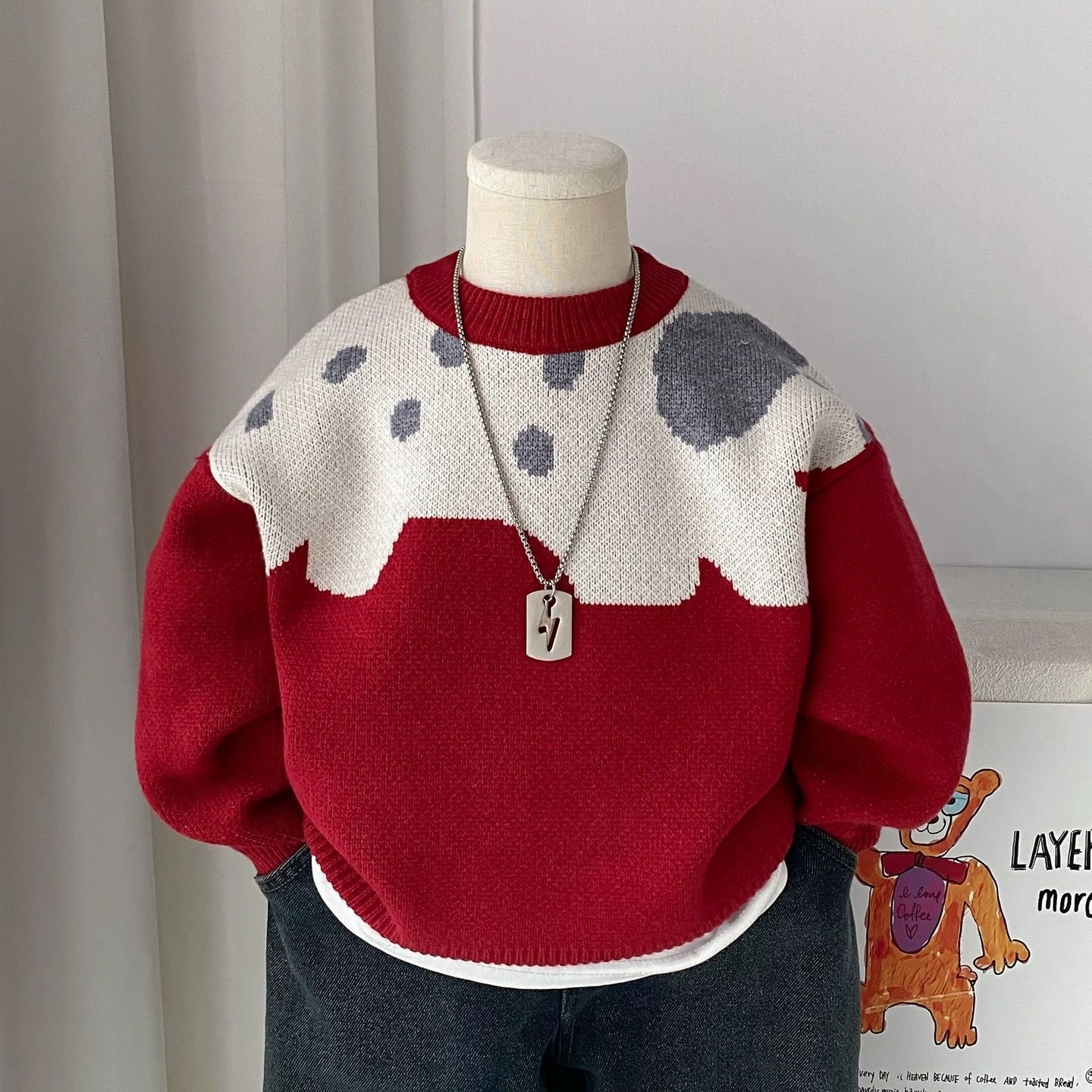 男童毛衣秋冬2025新款儿童红色针织套头衫中小童男孩洋气百搭上衣