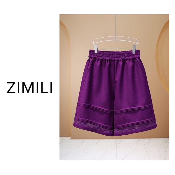 【亮哥女装】2025欧版《薄暮》紫罗兰蕾丝拼接高克重休闲短裤8090-H4