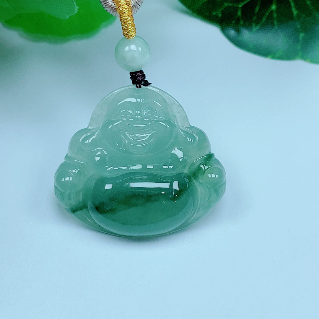 天然翡翠a货精美飘花佛公吊坠