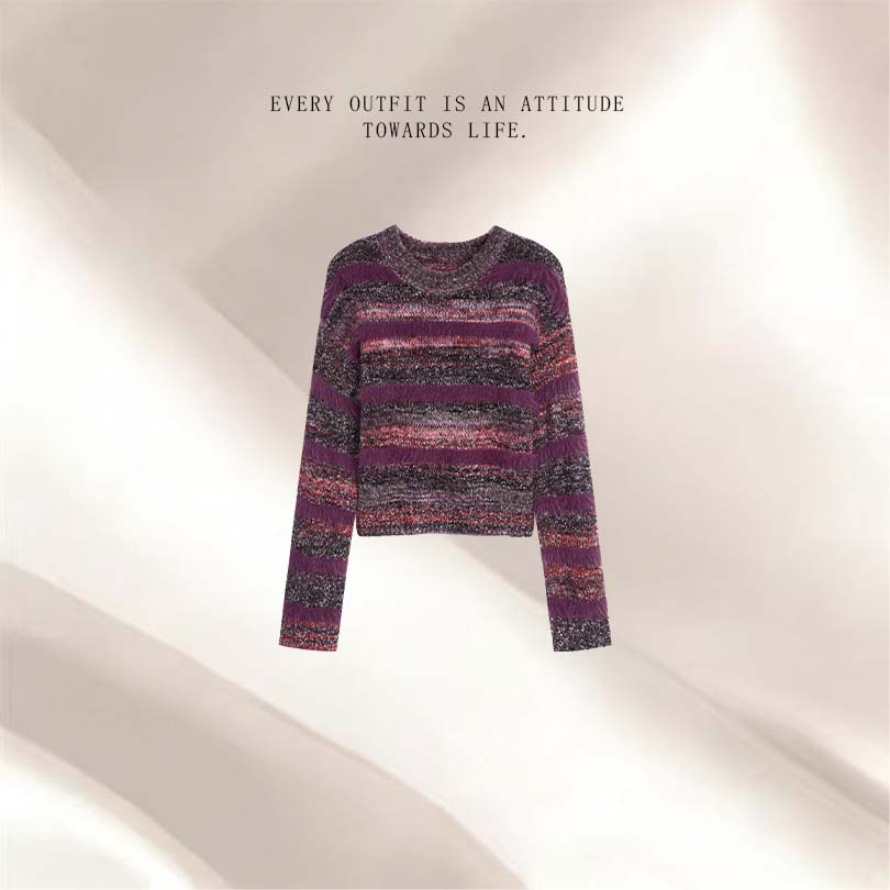 【59】2025秋冬长袖条纹混纺毛衣百搭显瘦知性针织衫女A517