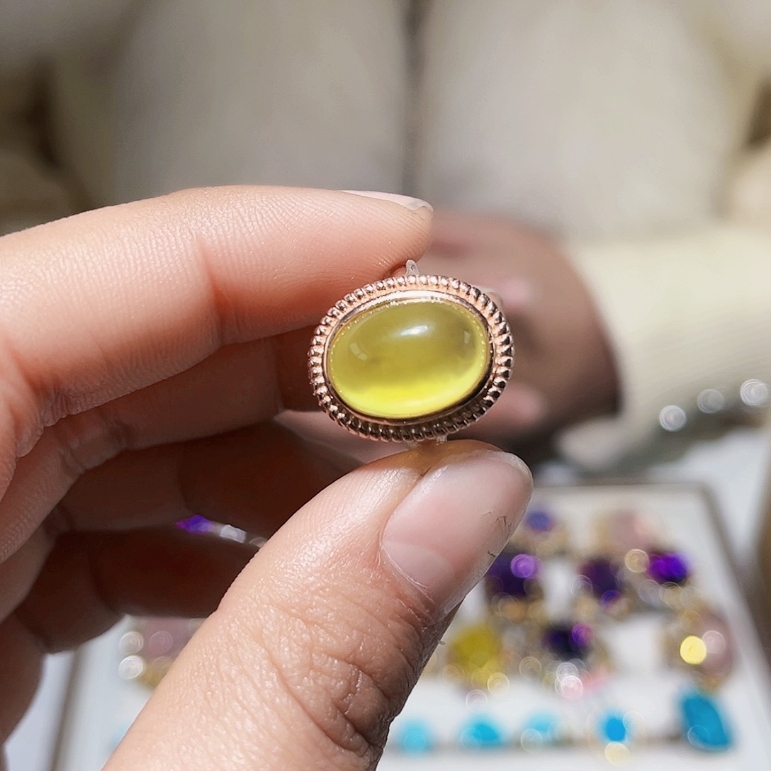 葡萄石戒指银S925镶嵌天然