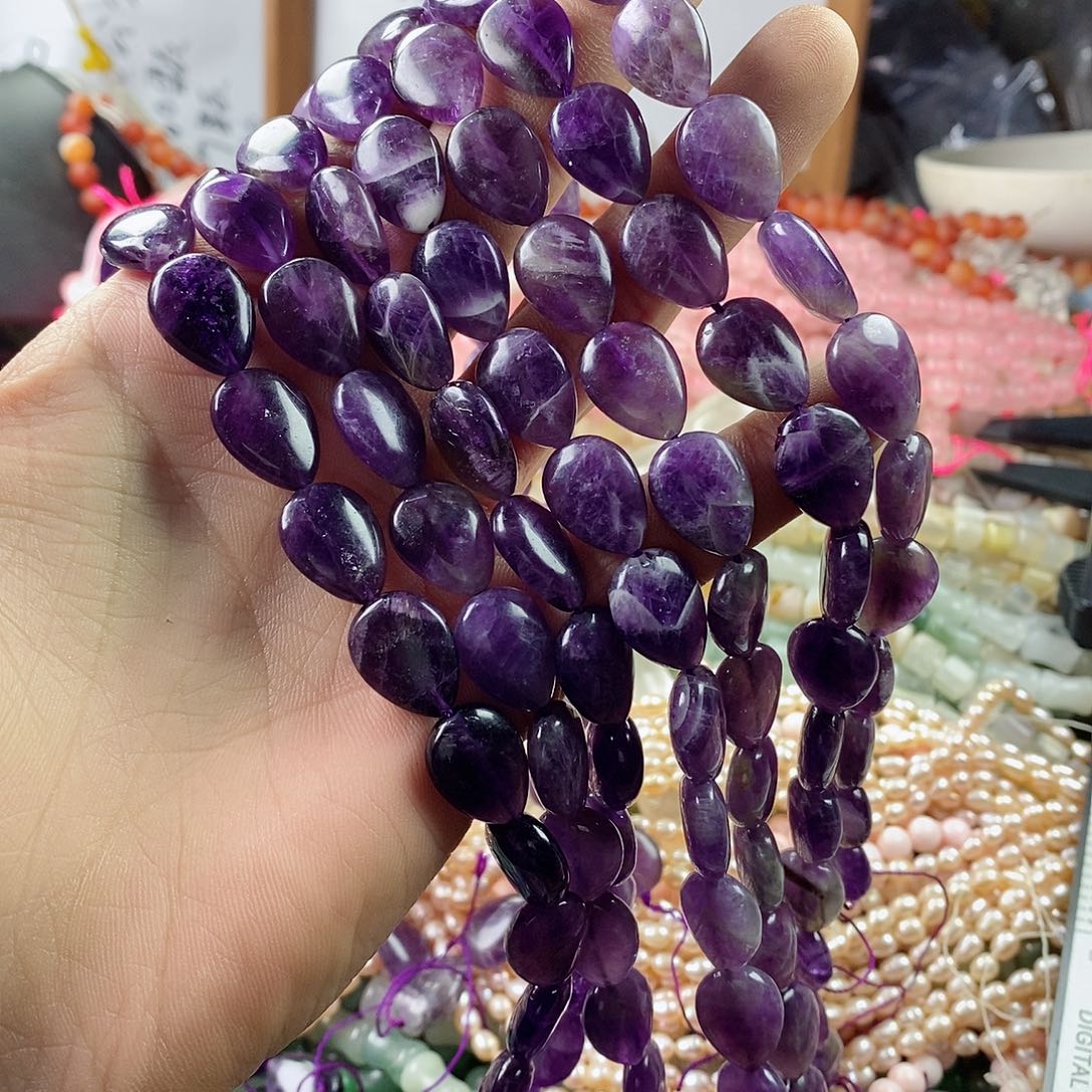 玛瑙/玉髓珠宝半成品合金一条天然12×16紫水晶水滴A68